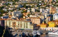 Nice Port and yacht marina district sunset panorama with Mont Boron hill at French Riviera of Mediterranean Sea Harbor in France Royalty Free Stock Photo