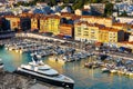 Nice Port and yacht marina district sunset panorama with Mont Boron hill at French Riviera of Mediterranean Sea Harbor in France Royalty Free Stock Photo