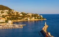 Nice Port and yacht marina district sunset panorama with Mont Boron hill at French Riviera of Mediterranean Sea Harbor in France Royalty Free Stock Photo