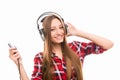 Nice pretty girl listening to music in head-phones Royalty Free Stock Photo