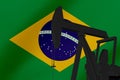 Nice pumpjack oil extraction with Brazil flag 3d render