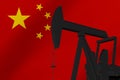 Nice pumpjack oil extraction with China flag 3d render