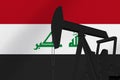 Nice pumpjack oil extraction with Iraq flag 3d render Royalty Free Stock Photo