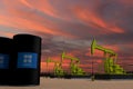 Nice pumpjack oil extraction and cloudy sky in sunset with the Organization of the Petroleum Exporting Countries OPEC OPEP flag on