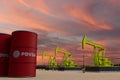 Nice pumpjack oil extraction and cloudy sky in sunset with the PDVSA VENEZUELA Opec flag Organization of the Petroleum Exporting C