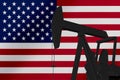 Nice pumpjack oil extraction with the United States of America flag 3d render Royalty Free Stock Photo