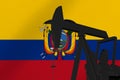 Nice pumpjack oil extraction with Ecuador flag 3d render