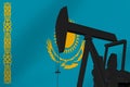Nice pumpjack oil extraction with Kazakhstan flag 3d render