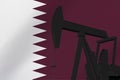 Nice pumpjack oil extraction with Qatar flag 3d render