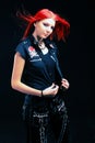 Nice red hair girl in black dress with empty shirt Royalty Free Stock Photo