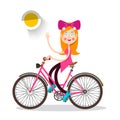 Nice Redhead Woman on Bicycle. Happy Pretty Girl on Bike.
