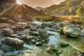 Nice river water flowing through rocks at dawn Royalty Free Stock Photo