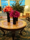 Nice round table with flower at the hotel lobby