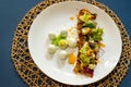 Salad with pear,blue cheese, nuts and quail eggs