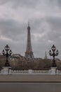 Nice scenery of Eiffel Tower and Seine River in Paris. View from Pont Alexandre III Bridge at evening Royalty Free Stock Photo