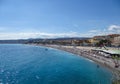 Nice - Scenic aerial view of the beach and promenade des Anglais in Nice, Cote d\'Azur, Provence, France Royalty Free Stock Photo