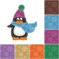 Nice scrapbook penquin in scarf and hat on white