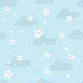 Nice seamles pattern for children. Vector illustration with stars and clouds. Royalty Free Stock Photo