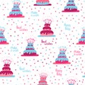 Nice seamless pattern with birthday cakes and lettering.