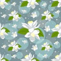 Nice seamless pattern with lemon flowers on blue background