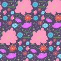 Nice seamless pattern with sketch color flowers