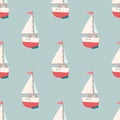 Nice seamless pattern with yacht. Nautical elements. Retro toys. Summer Travel Design - Sail Boat. Vector illustration