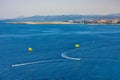 Nice seashore landscape with Cote d\'Azur airport at French Riviera of Mediterranean Sea in France Royalty Free Stock Photo