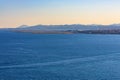 Nice seashore landscape with Cote d\'Azur airport at French Riviera of Mediterranean Sea in France Royalty Free Stock Photo