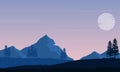 Nice silhouette of mountains and cypress trees in the morning from the suburbs. Vector illustration Royalty Free Stock Photo