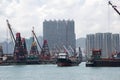 Nice skyscrapers and boats in pier Hongkong Royalty Free Stock Photo