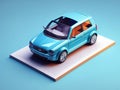 nice and small blue car isolated on gradient blue background 3d transportation Royalty Free Stock Photo