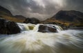 Dramatic sky over river Etive in Scotland Royalty Free Stock Photo