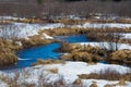 Nice spring landscape, mixture of water and ice, in the Canadian forest