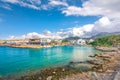 A nice spring view of the old harbor of traditional village Sisi, Crete, Greece Royalty Free Stock Photo