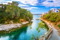A nice spring view of the old harbor of traditional village Sisi, Crete, Greece Royalty Free Stock Photo
