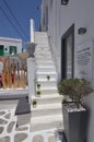 Nice Stairs That End In Typical Blue Doors In The Picturesque Streets Very Narrow In Chora Island Of Mikonos .Arte History Archite Royalty Free Stock Photo