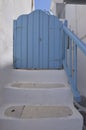 Nice Stairs That End In Typical Blue Doors In The Picturesque Streets Very Narrow In Chora Island Of Mikonos .Arte History Archite Royalty Free Stock Photo