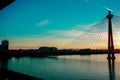 Nice sunrise with Donaustadt bridge in Vienna, Austria.