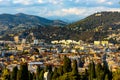 Nice panorama with Riquier, Cimiez and Saint Roch historic old town districts with Alpes mountains at French Riviera in rance Royalty Free Stock Photo