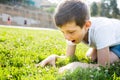 Boy sitting grass Royalty Free Stock Photo