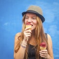 Nice teengirl with ice cream. Royalty Free Stock Photo