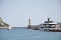 Nice, 5th september: The Lighthouse in the Port Lympia from the Bay of Nice Royalty Free Stock Photo