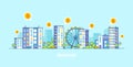 Crypto-Currency city. Bitcoin and blockchain technology flat vector illustration. Royalty Free Stock Photo