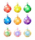 Christmas colored balls with snowflakes