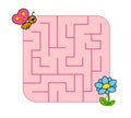 Help baby butterfly cub find path to flower. Labyrinth. Maze game for kids. Vector puzzle. Royalty Free Stock Photo