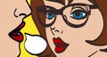 Nice vector pop art retro comic illustration. Woman whispering gossip or secret to her friend. Speech bubble. Eps 10 Royalty Free Stock Photo