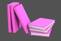 3d illustration of object - high detail pile of purple books closed, school concept isolated on grey background
