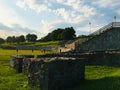 Nice view of Amphitheatre of the Porolissum roman castrum from Transylvania, Romania. Royalty Free Stock Photo