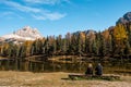 Nice view around Lago Antorno or lake Antorno before noon . One of the most beautiful scenic lake in Dolomites during Autumn