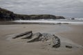 Nice view of the beautiful Os Castros Beach captured on a cloudy day in Ribadeo, Galicia, Spain